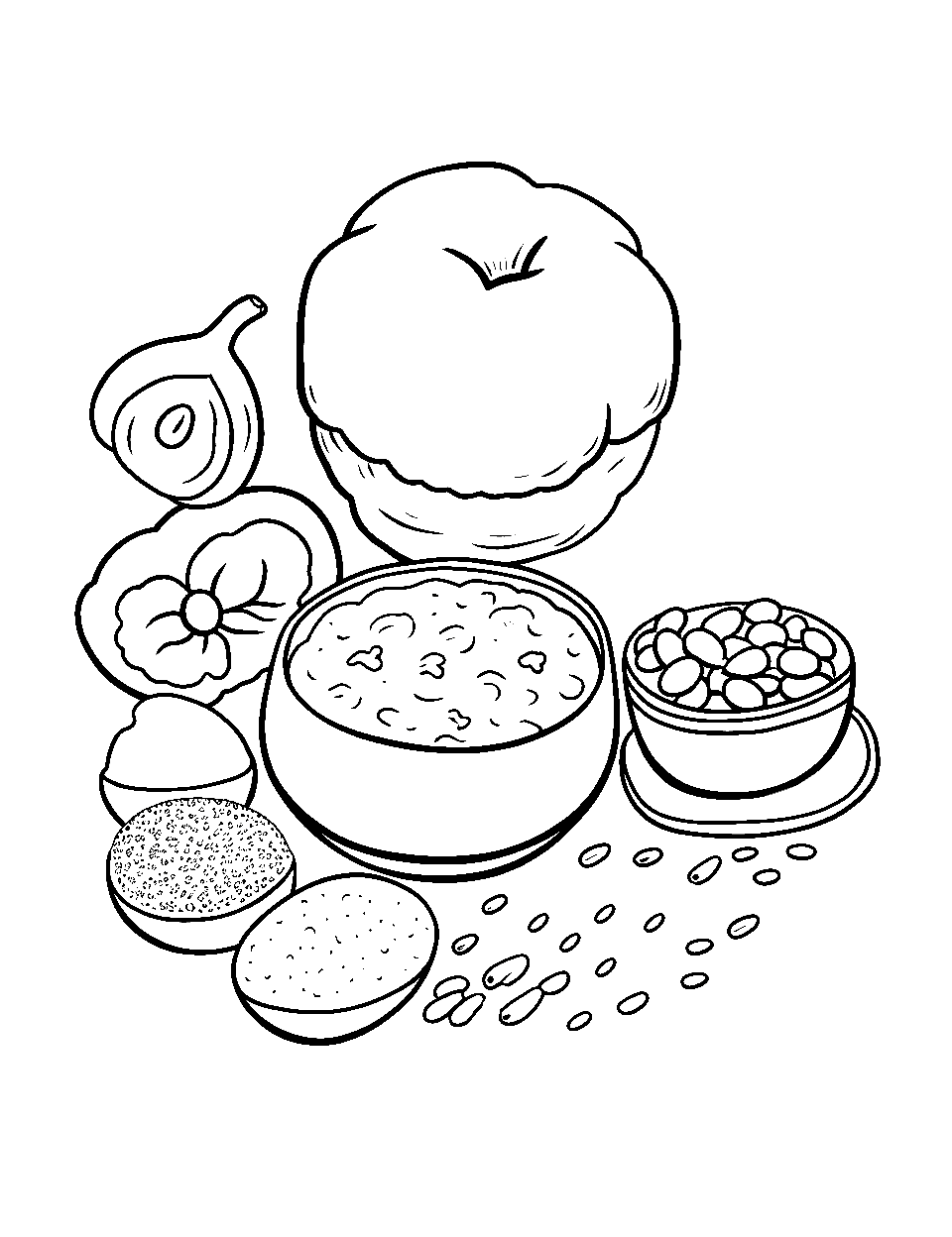 Protein Power Coloring Page - An assortment of protein-rich foods.