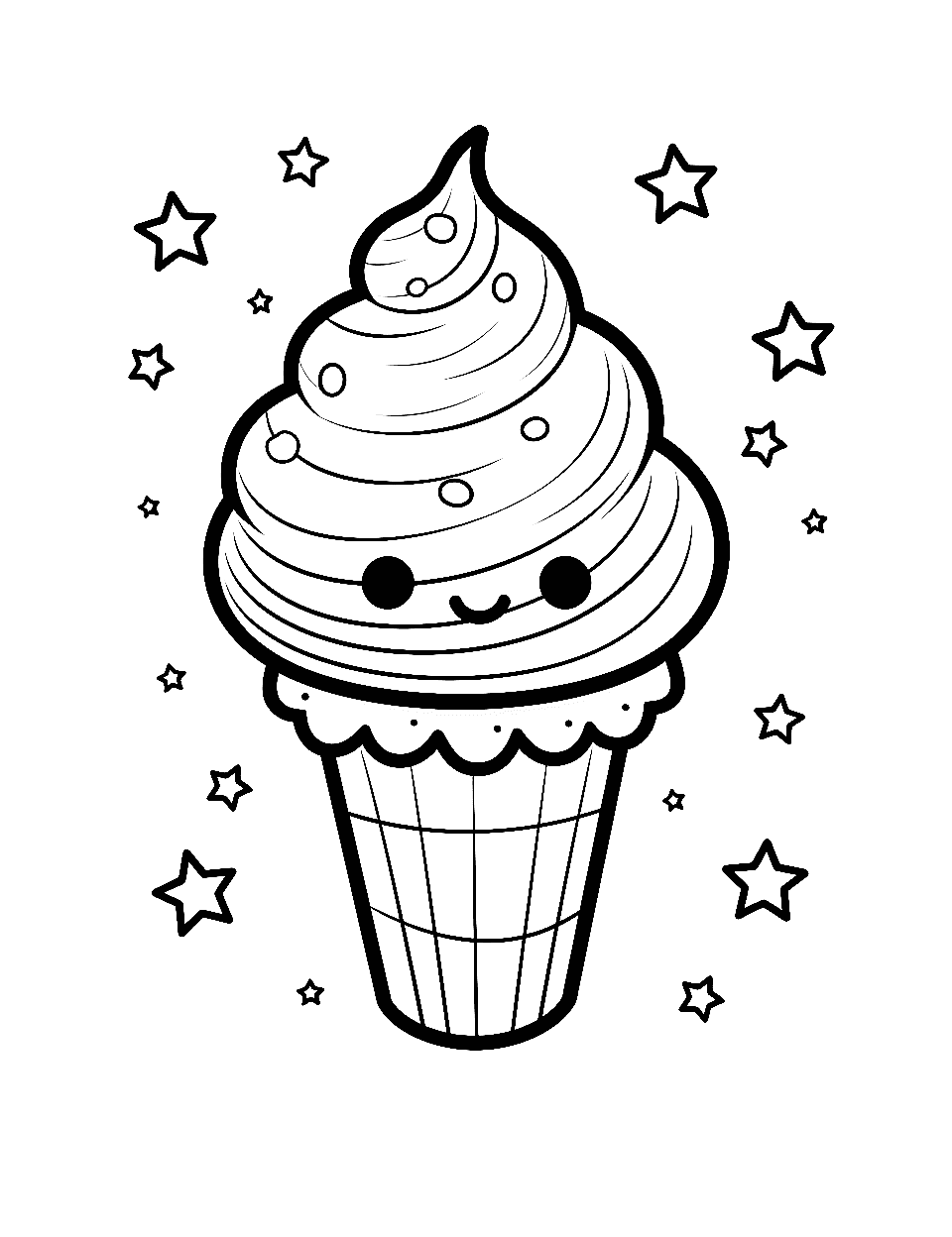 Sparkly Dessert Coloring Page - A cute ice cream cone sparkles looking tasty.