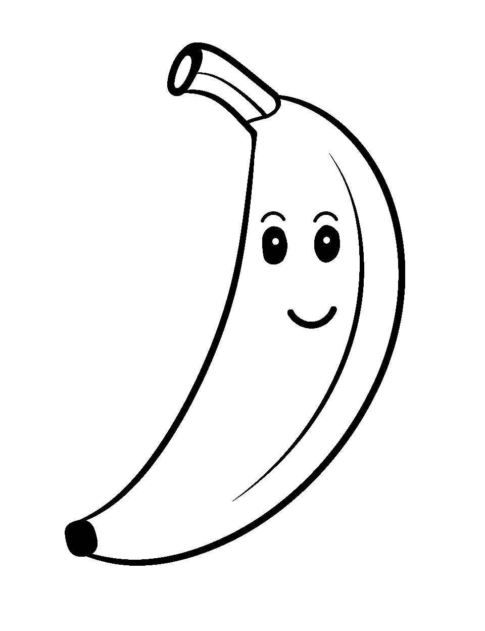 A Simple Banana Food Coloring Page - Happy Face Emoji expression on a banana.