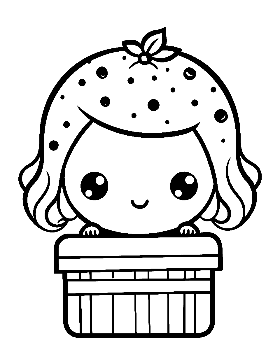 Chibi Bento Box Food Coloring Page - A chibi character peeking from a bento box.