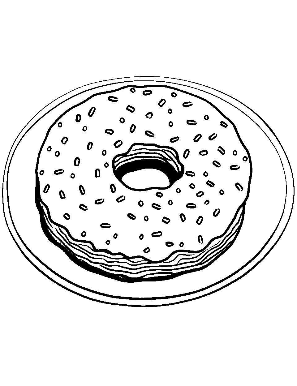 Donut Delight Coloring Page - A donut with sprinkles on a plate.