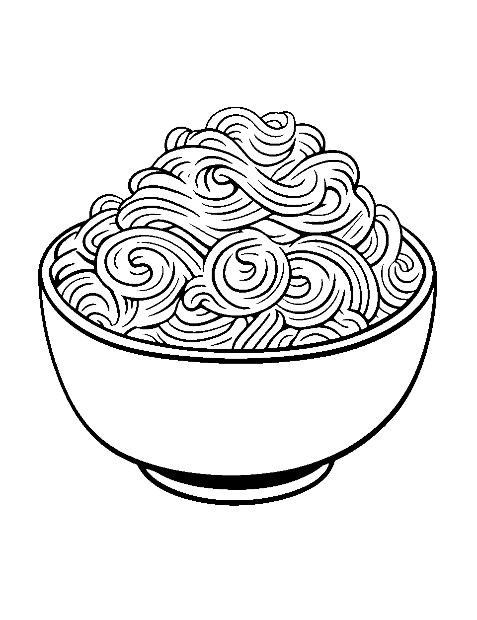 Doodle Pasta Bowl Coloring Page - A bowl full of curly spaghetti.