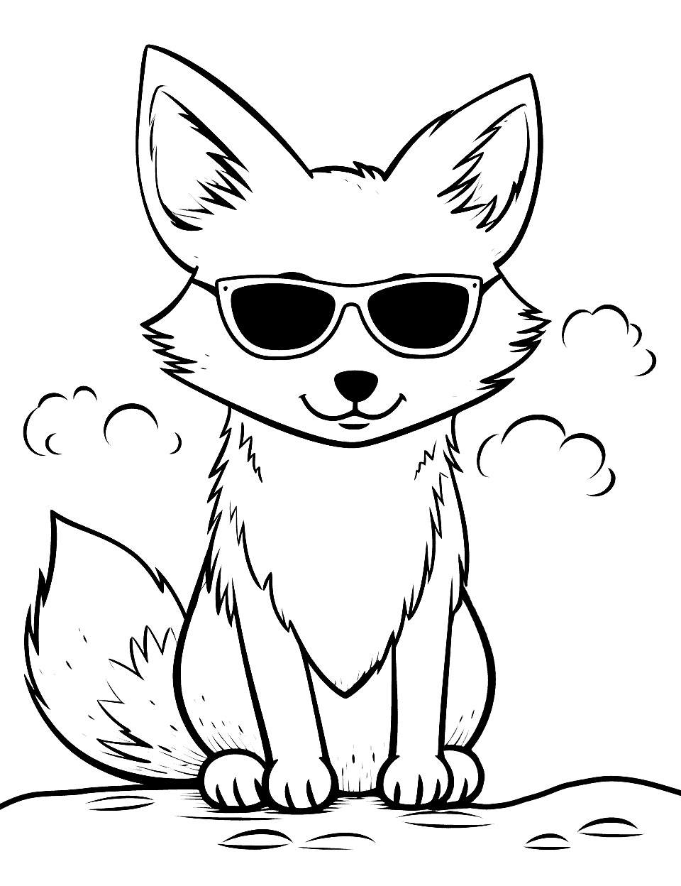 Cool Fox With Sunglasses Coloring Page - A fox chilling in the summer sun, with sleek shades and a fun vibe.