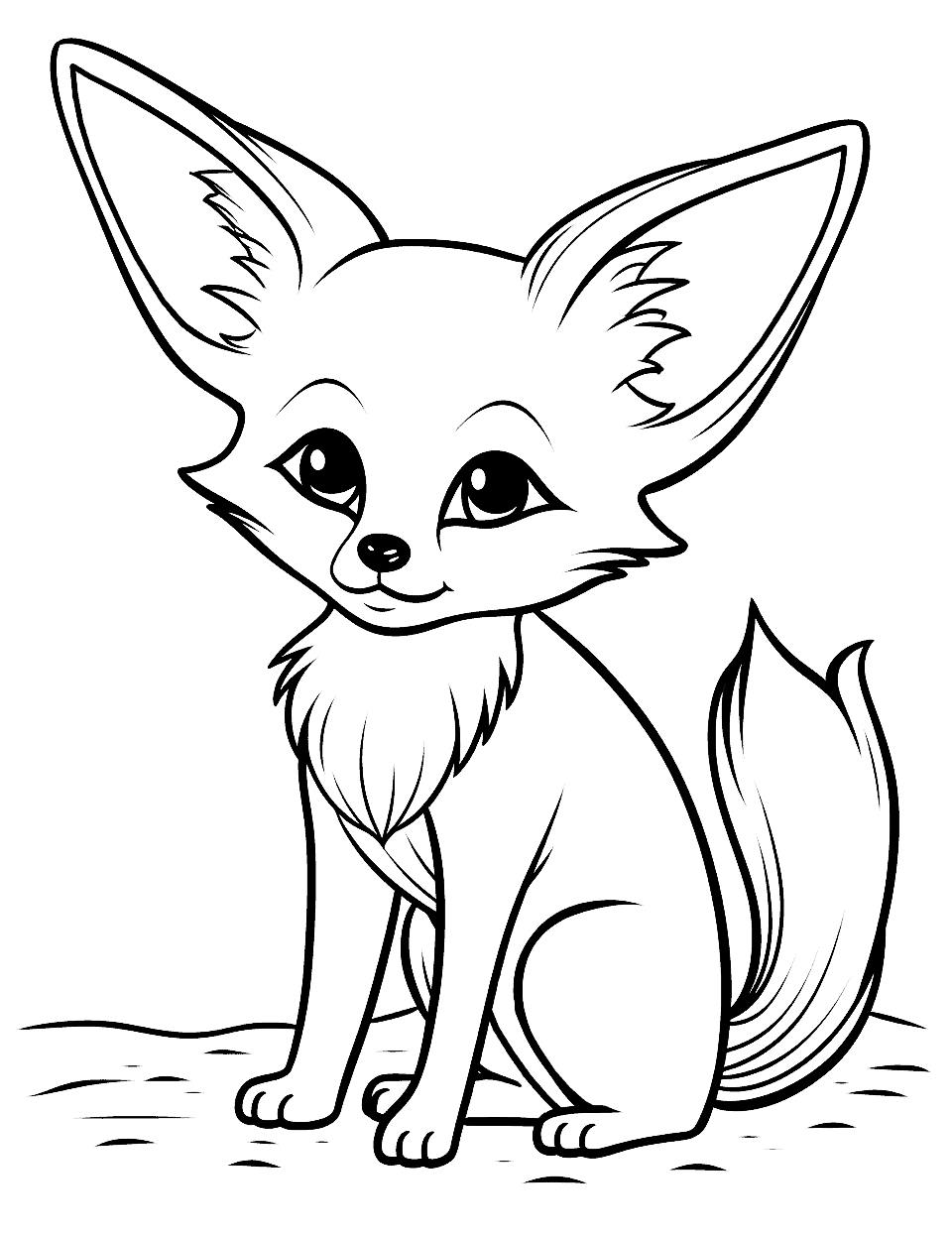 Dainty Fennec Fox Coloring Page - The desert’s gem, a Fennec fox, with its iconic large ears, basking in the warm glow.