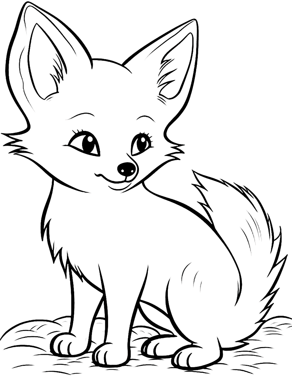 Curious Fox Cub Coloring Page - A young fox cub with a look of wonder.