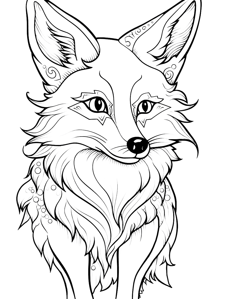 Advanced Fox Portrait Coloring Page - A coloring page for adults and advanced kids, showing every intricate detail of a fox’s beauty.