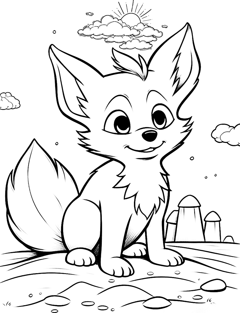 Beach Day Fox Coloring Page - A fox enjoying the beach’s sunny vibes.
