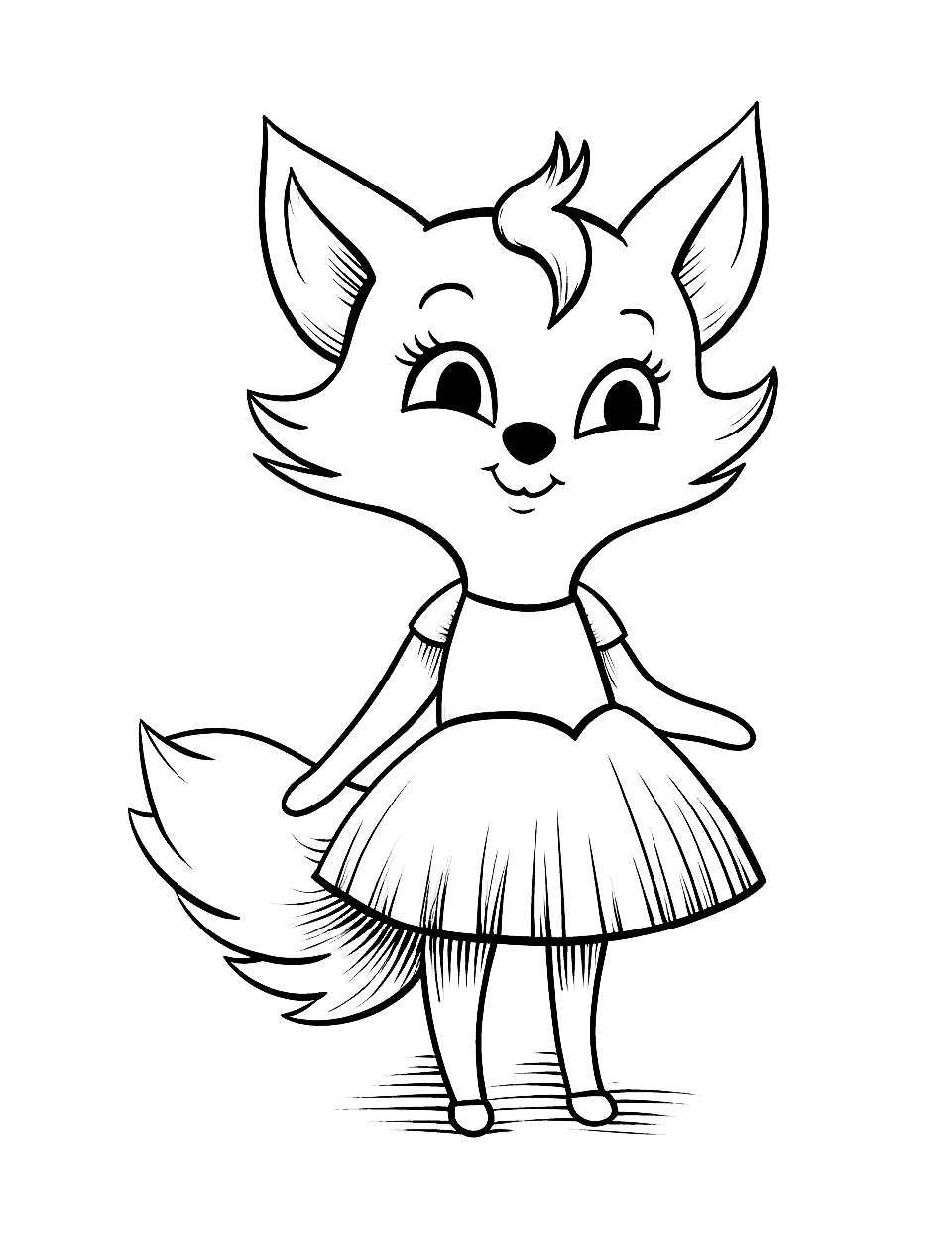 Ballerina Fox Coloring Page - A graceful fox in a tutu, practicing its ballet moves.