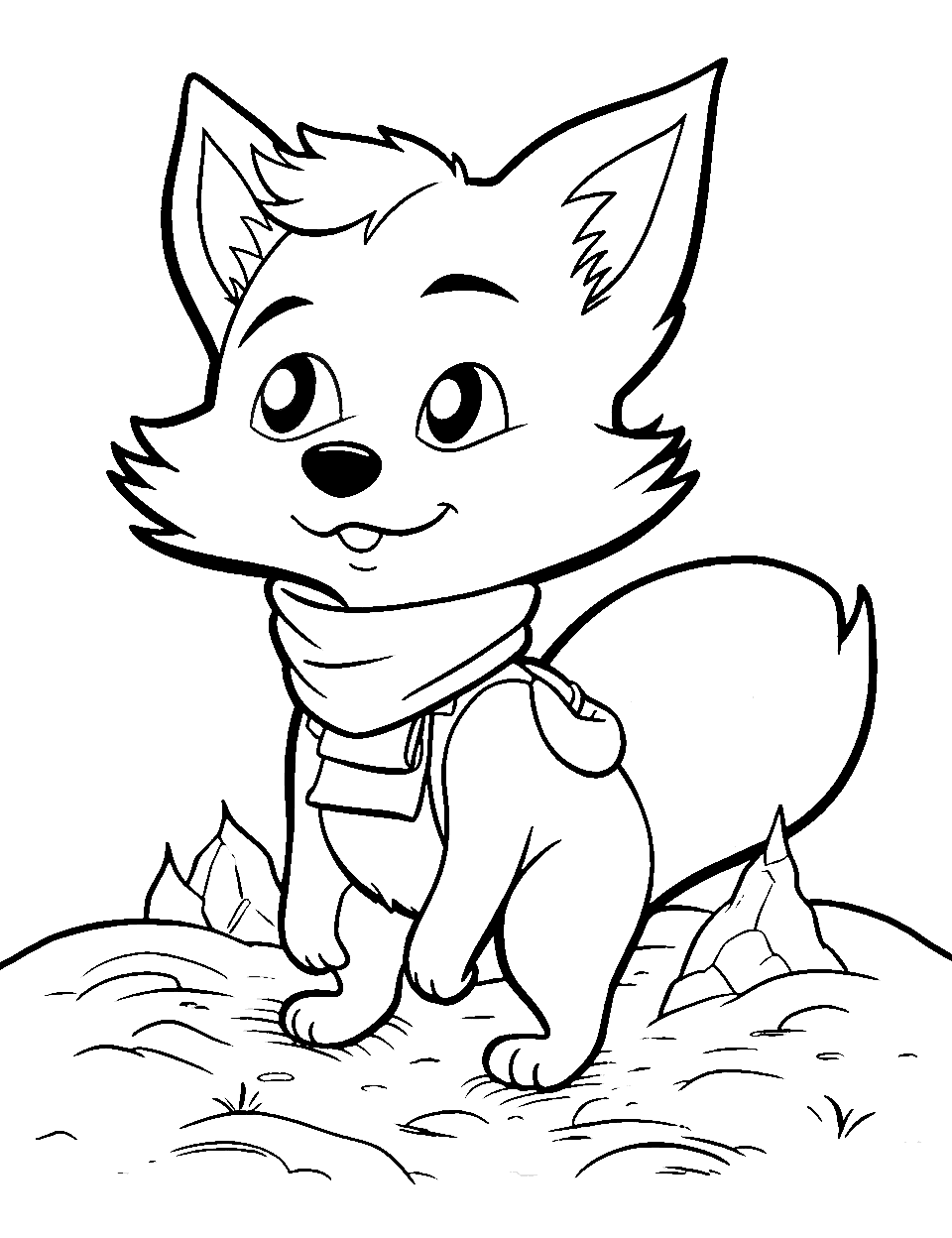 Fox Explorer  Coloring Page - A fox explorer, ready to embark on a treasure hunt adventure.