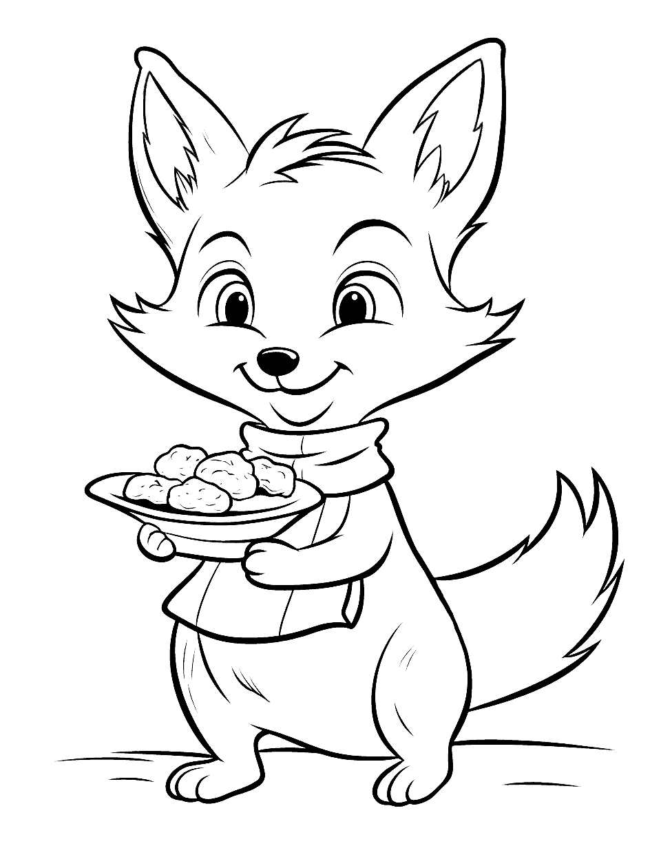 Fox Chef's Special Coloring Page - A fox chef presenting its delectable dish with a proud grin.