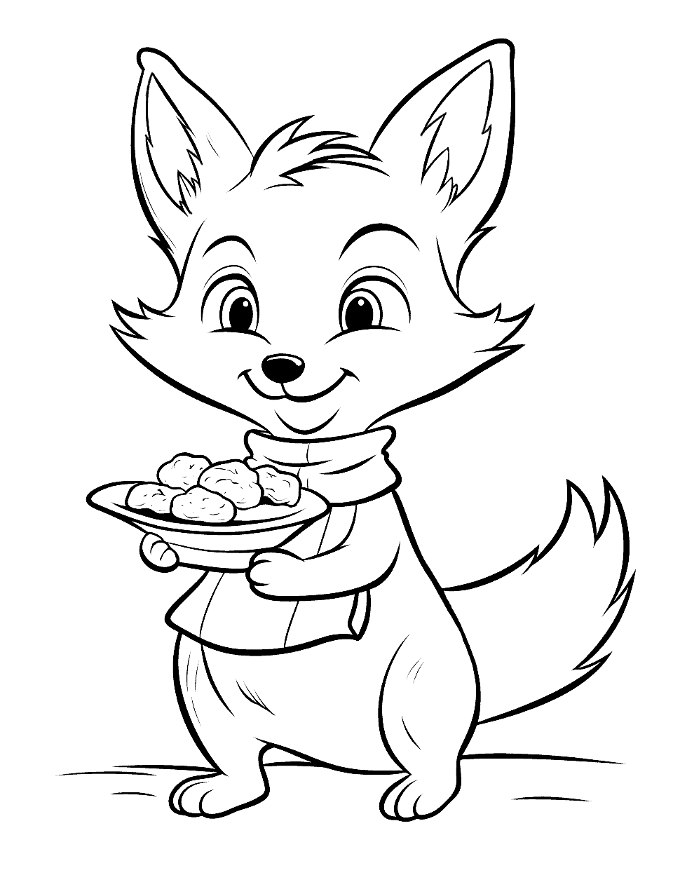 Fox Chef's Special Coloring Page - A fox chef presents its delectable dish with a proud grin.