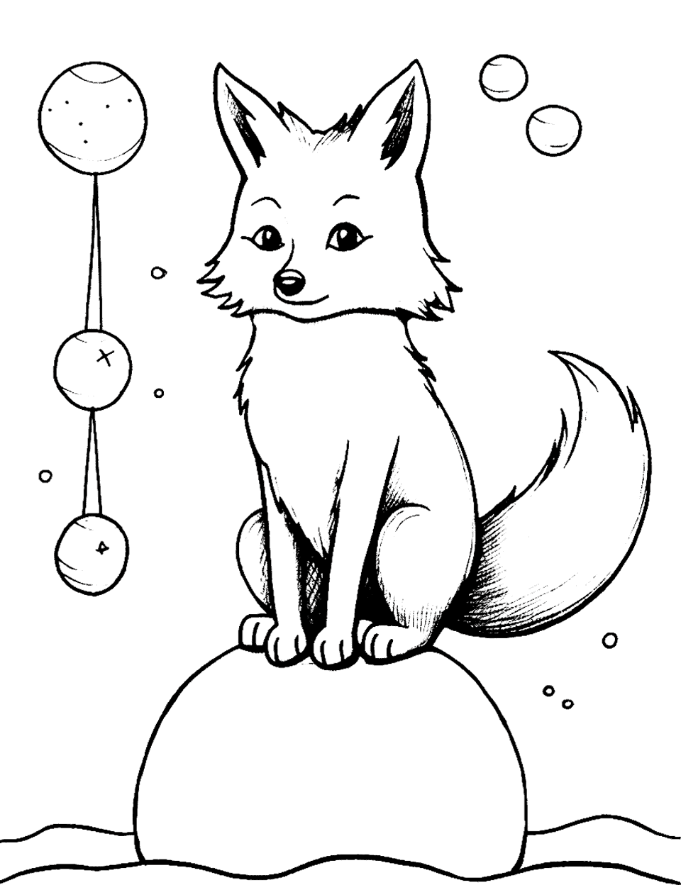 Fox's Circus Act Coloring Page - Balancing on a ball, our fox is the star performer of the circus night.