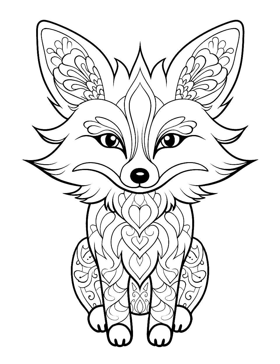 Fox Mandala Coloring Page - Beautiful mandala patterns forming the silhouette of a fox, perfect for mindfulness coloring.