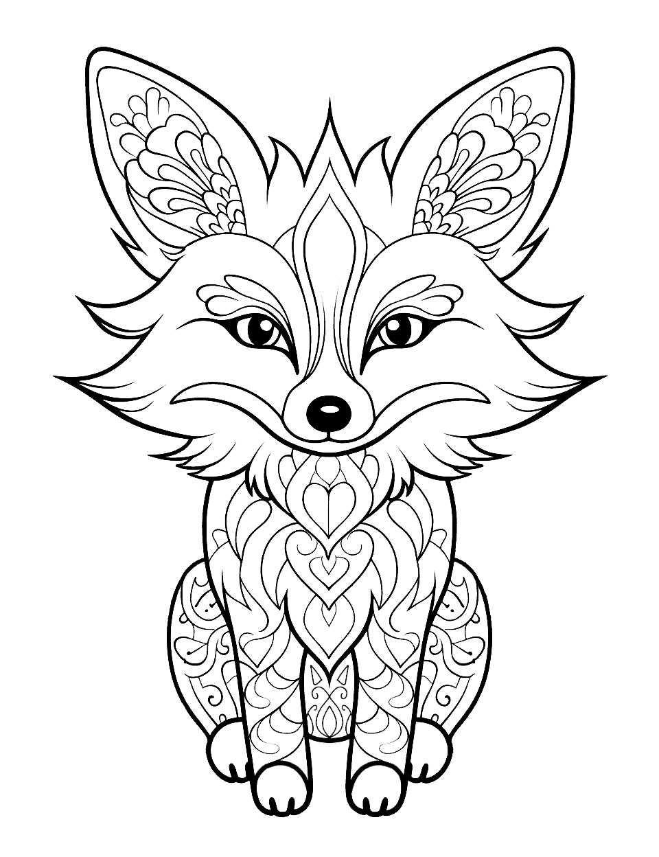 Fox Mandala Coloring Page - Beautiful mandala patterns form the silhouette of a fox, perfect for mindfulness coloring.