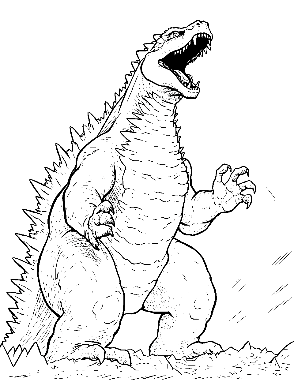 Legendary Godzilla Roar Coloring Page - Godzilla letting out a deafening roar.