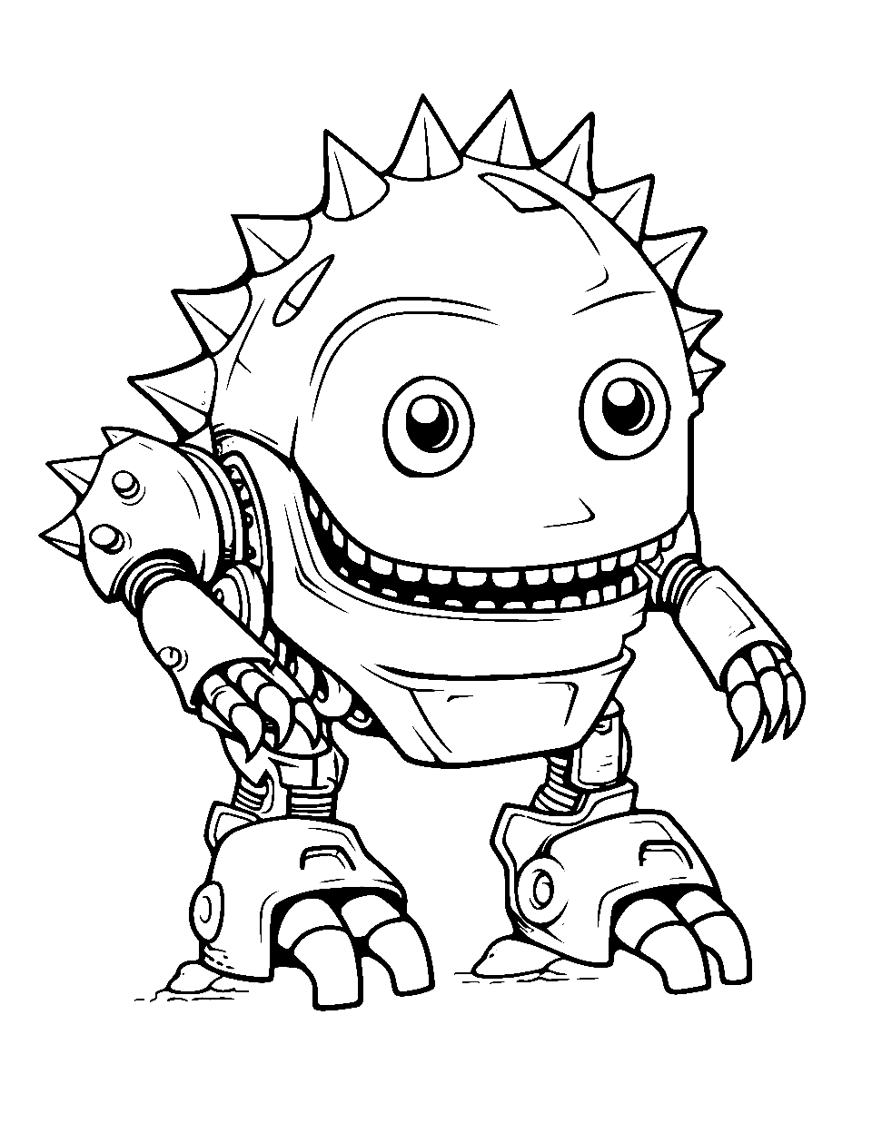 Robot Kaiju Coloring Page - A robot-inspired kaiju design, with gears and metal plates.
