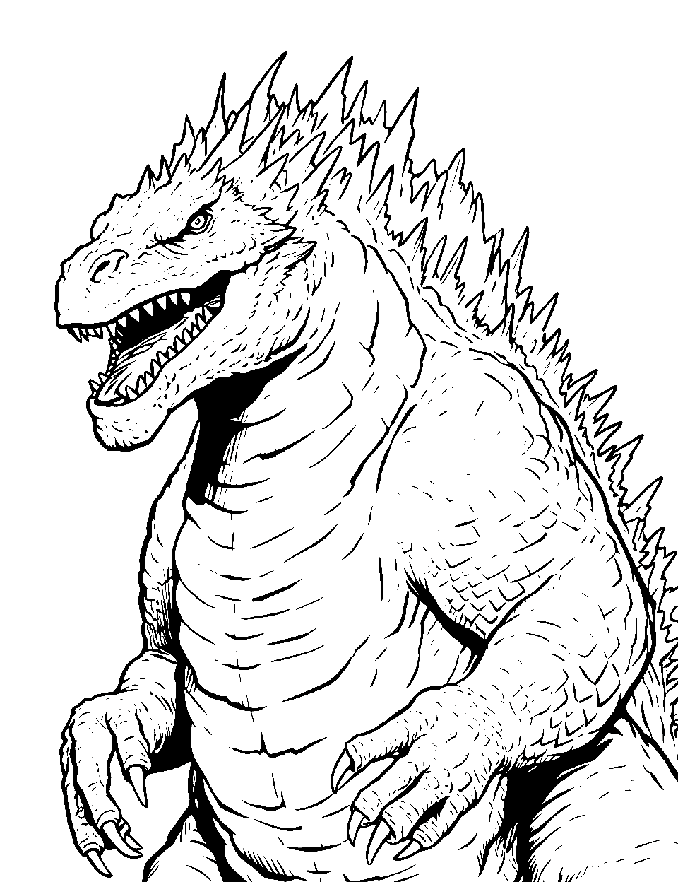 Godzilla Character Coloring Page - Face of the iconic Godzilla.