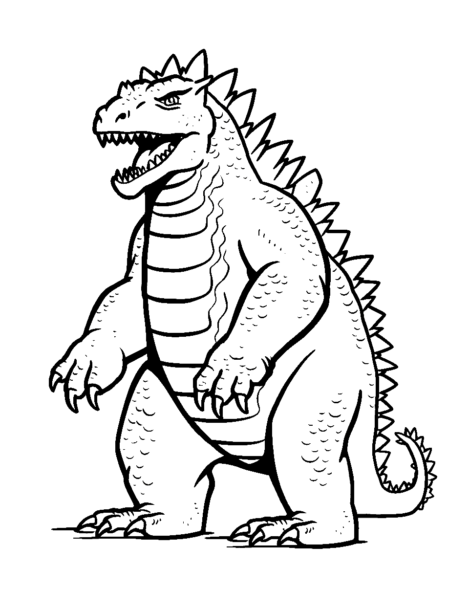Easy Godzilla Outline Coloring Page - A basic outline of Godzilla, perfect for young children to fill in.