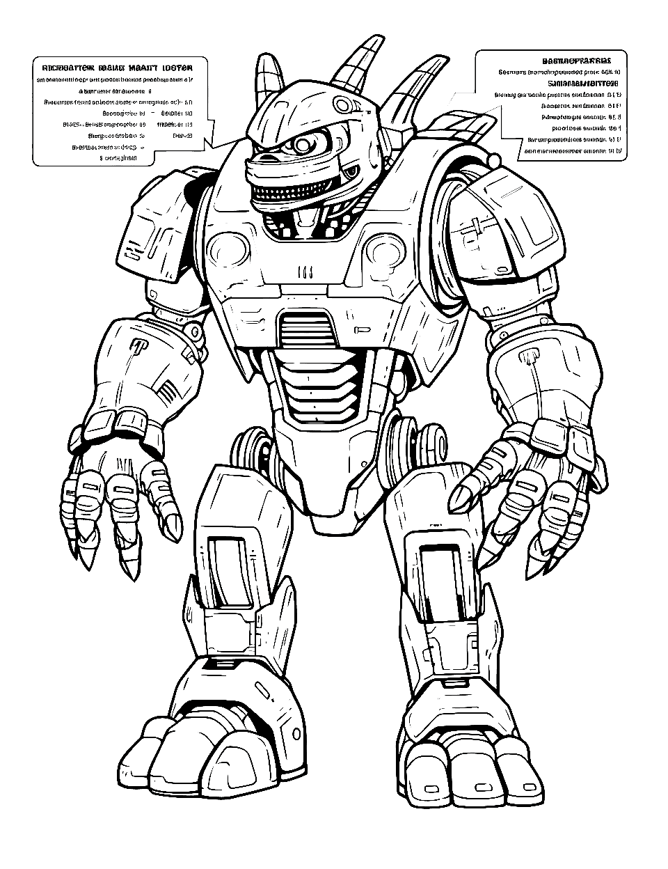 Robot Kaiju Blueprint Godzilla Coloring Page - A schematic of a robot kaiju, showcasing its inner workings.