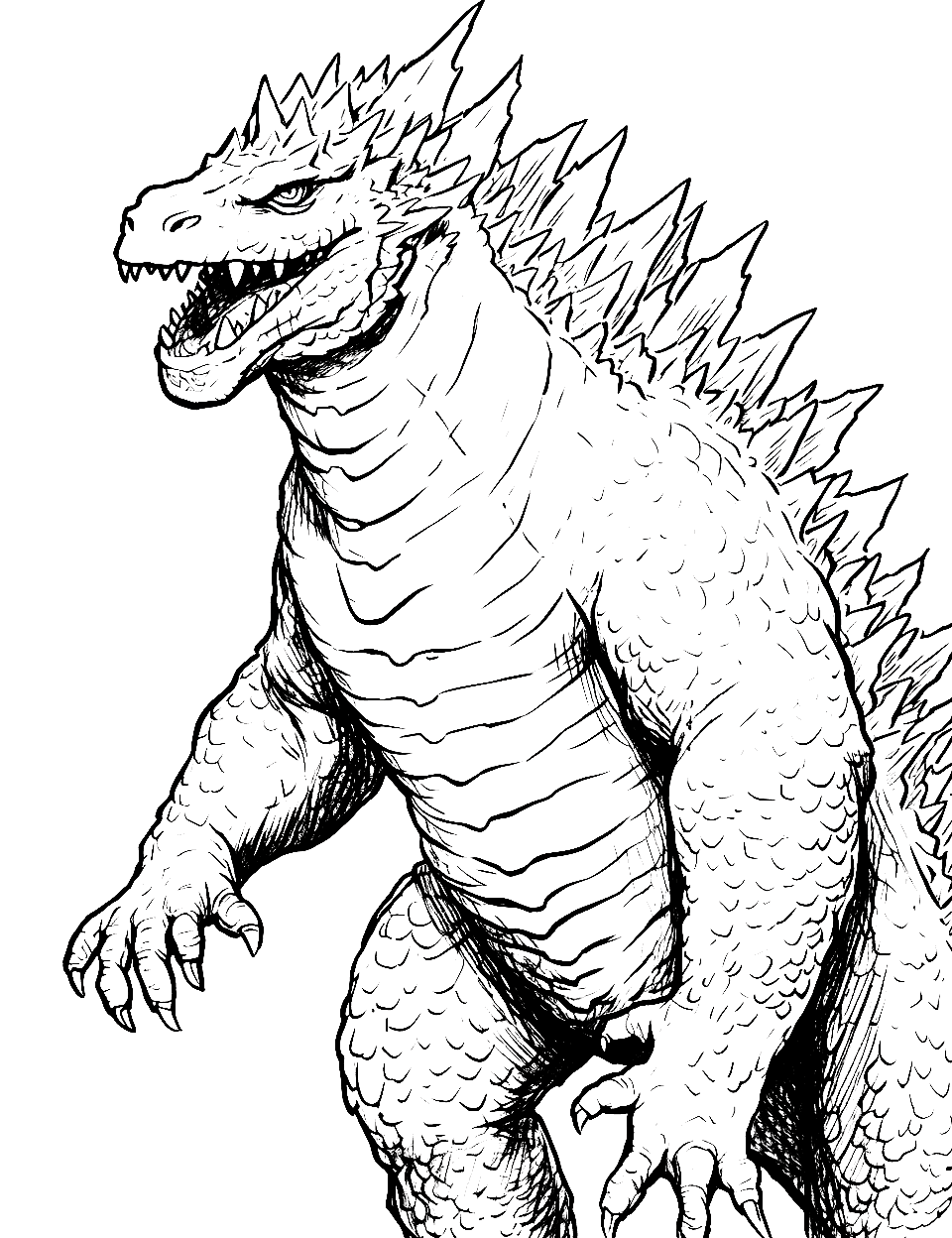 Godzilla Sketch Portrait Coloring Page - A beautiful and artistic sketch of Godzilla.
