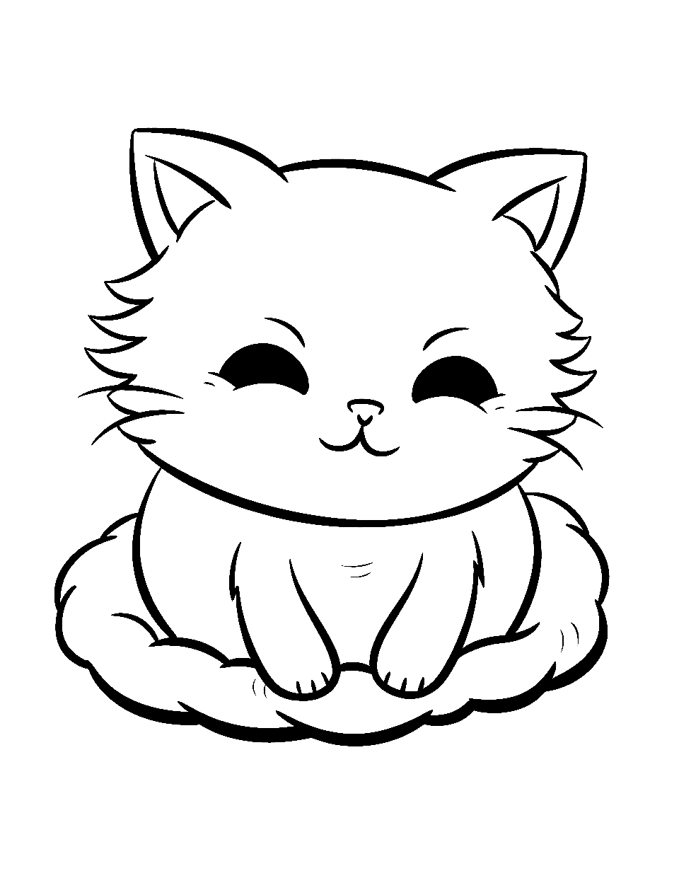 Cute Kitty Nap Kitten Coloring Page - A round-faced kitten with big eyes peacefully sleeping on a fluffy pillow.