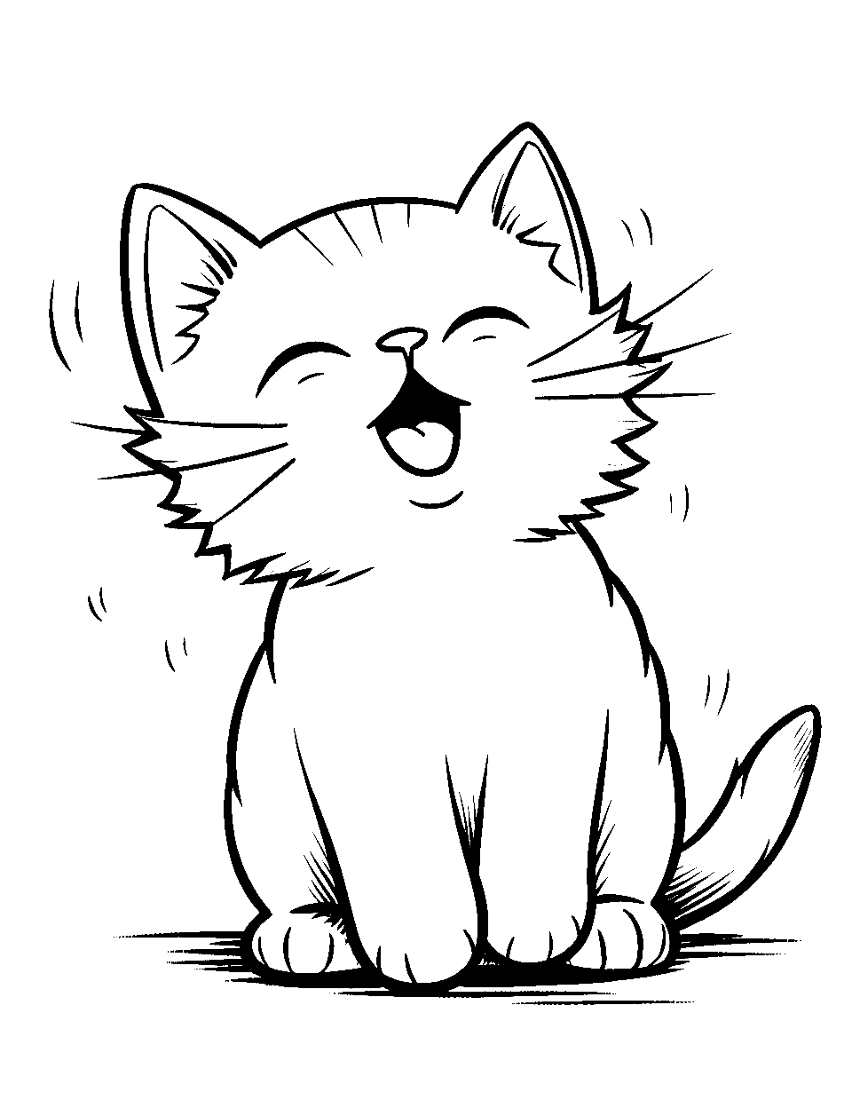 Little Kitten's Big Yawn Kitten Coloring Page - A little kitten yawning after its nap.