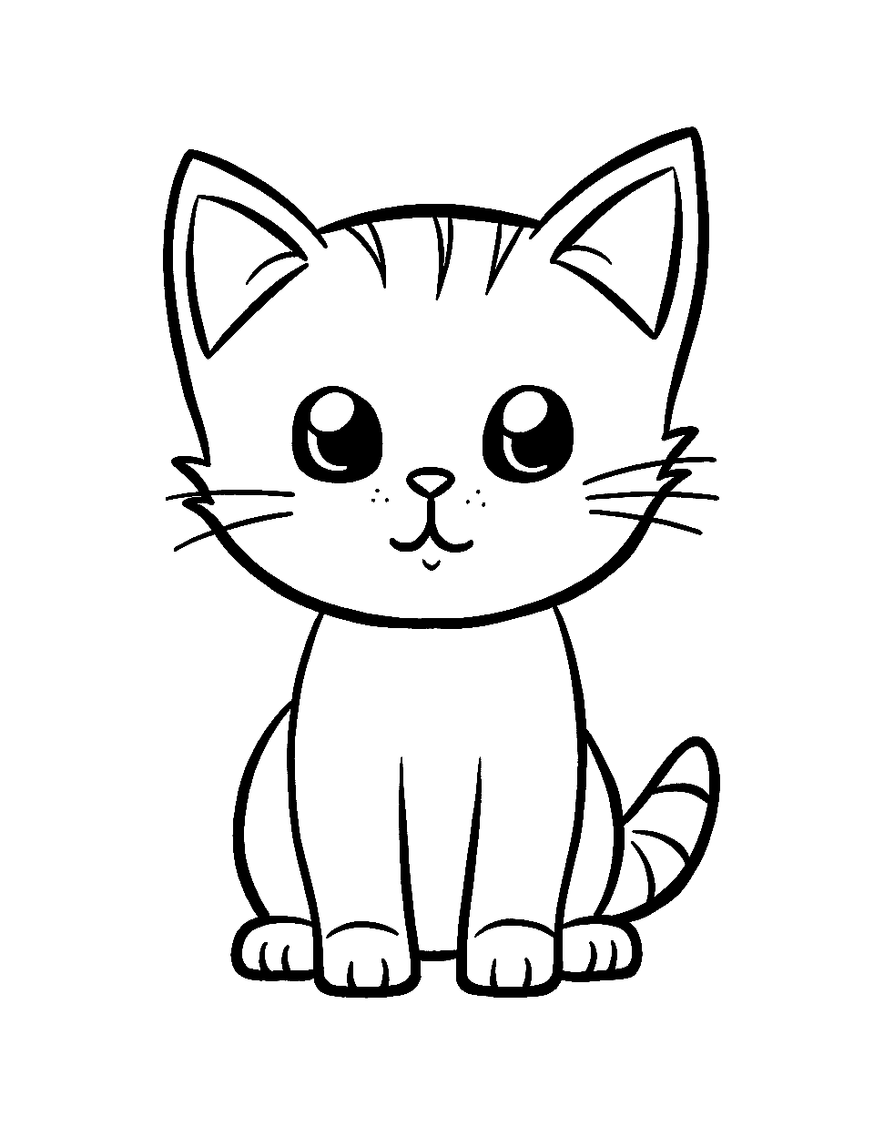 Simple Seated Kitten Coloring Page - A basic drawing of a kitten sitting and looking forward.
