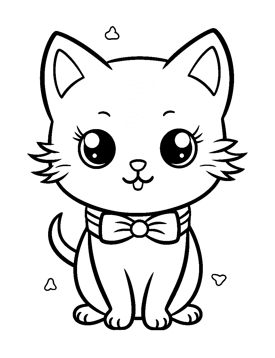 Kawaii Kitty's Sparkling Eyes Kitten Coloring Page - Kawaii kitten with sparkling eyes.