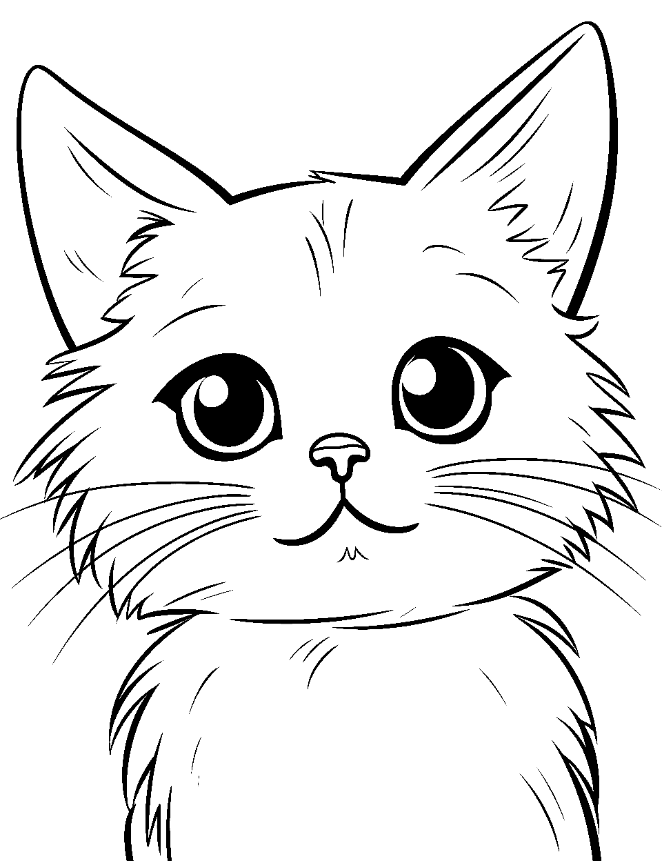 Kitty's Whisker Twitch Kitten Coloring Page - Close-up of a kitten’s face, with twitching whiskers.
