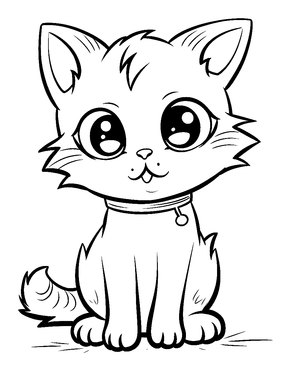 Anime Kitty Dreams Coloring Page - An anime-styled kitten with big, expressive eyes.