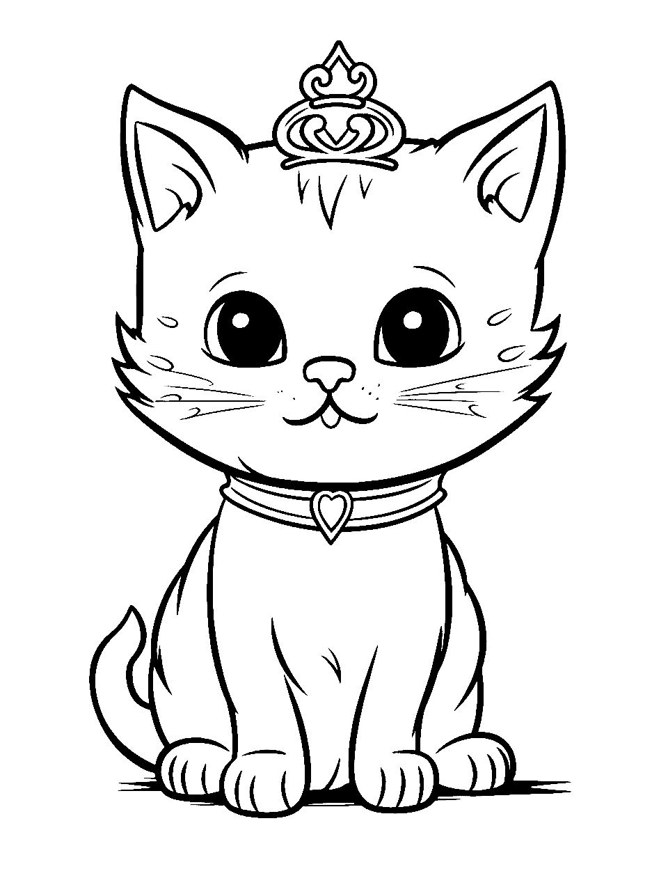 Kitten Princess's Crown Coloring Page - A regal-looking kitten with a tiara sitting proudly.