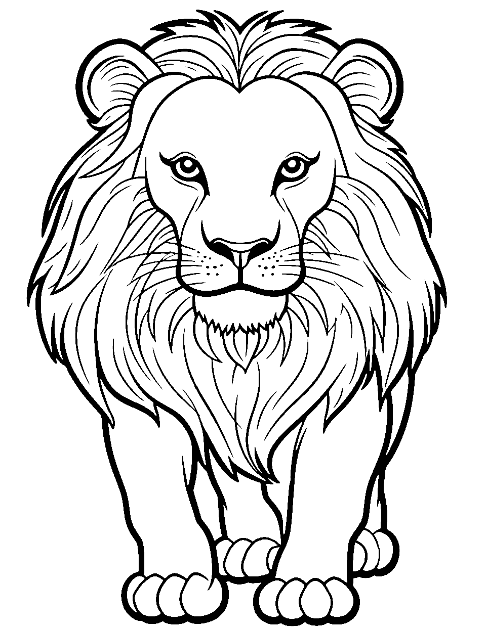 Lion Face Close-Up Coloring Page - Detailed features of a lion’s face, emphasizing the eyes.