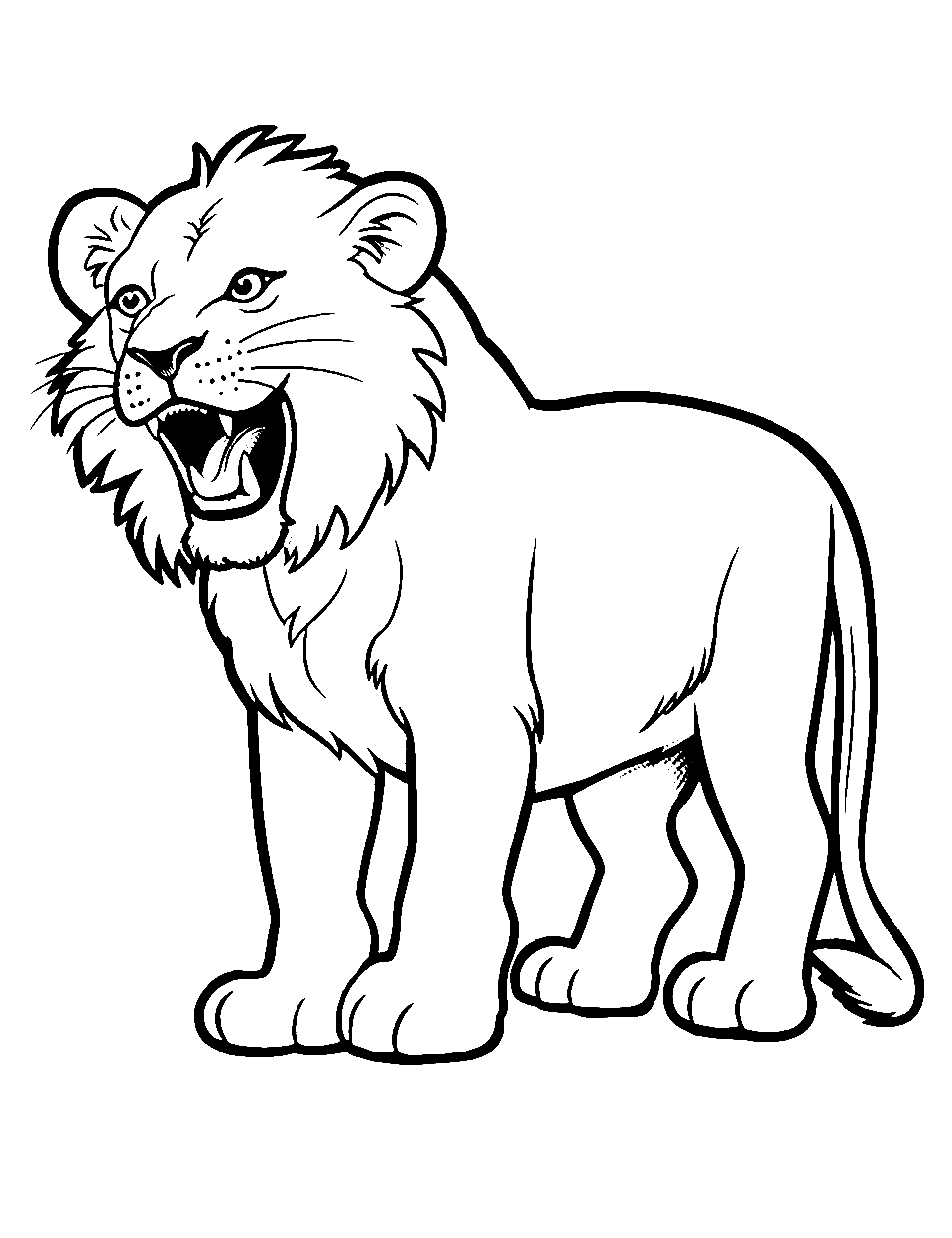 Yawning Cub Lion Coloring Page - A baby lion yawning, showing tiny teeth.