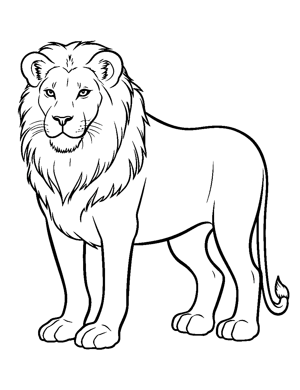 Realistic Lion Stance Coloring Page - An African lion standing proudly.