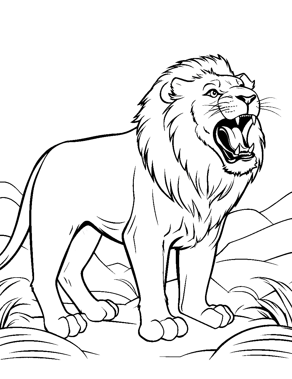 Morning Roar Coloring Page - A lion roaring to greet the morning.