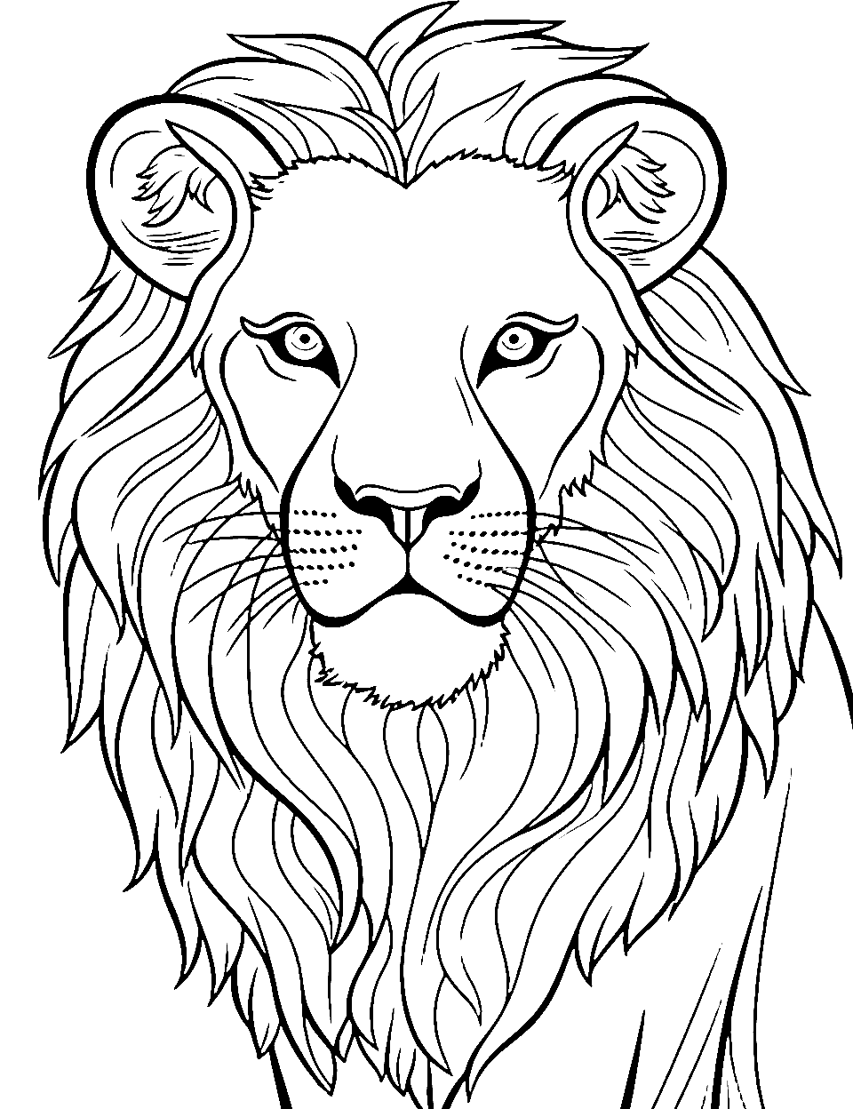 Majestic Lion Head Coloring Page - Close-up of a lion’s head, showing off its majestic mane.