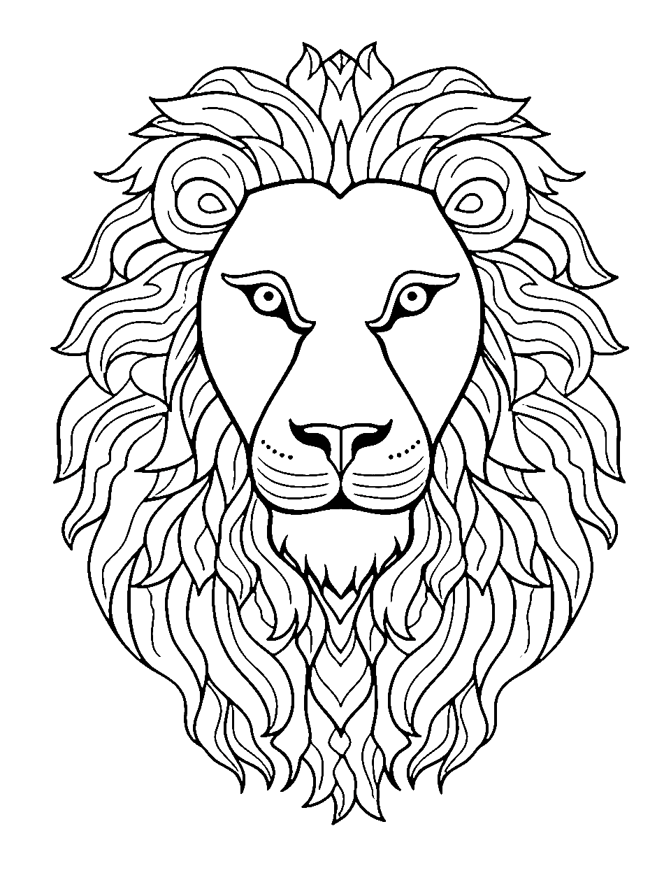 Detailed Lion Face Coloring Page - A lion’s face showcasing its intricate features.