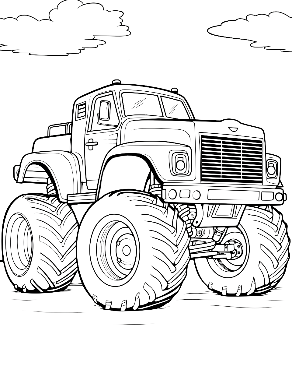 Big Wheel Truck Monster Coloring Page - A massive monster truck with oversized wheels.