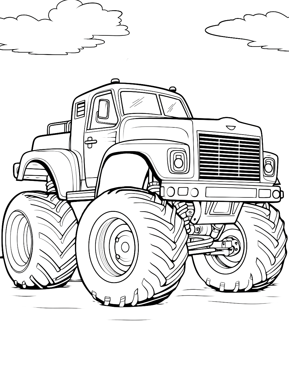 Big Wheel Truck Coloring Page - A massive monster truck with oversized wheels.