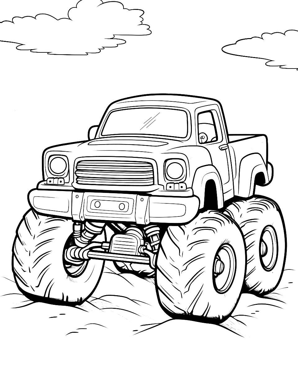 Simple Truck Monster Coloring Page - A basic design of a monster truck, perfect for preschoolers.