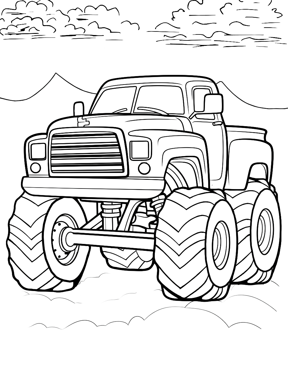 Easy-Going Truck Monster Coloring Page - A simple design of a monster truck for younger kids to color.