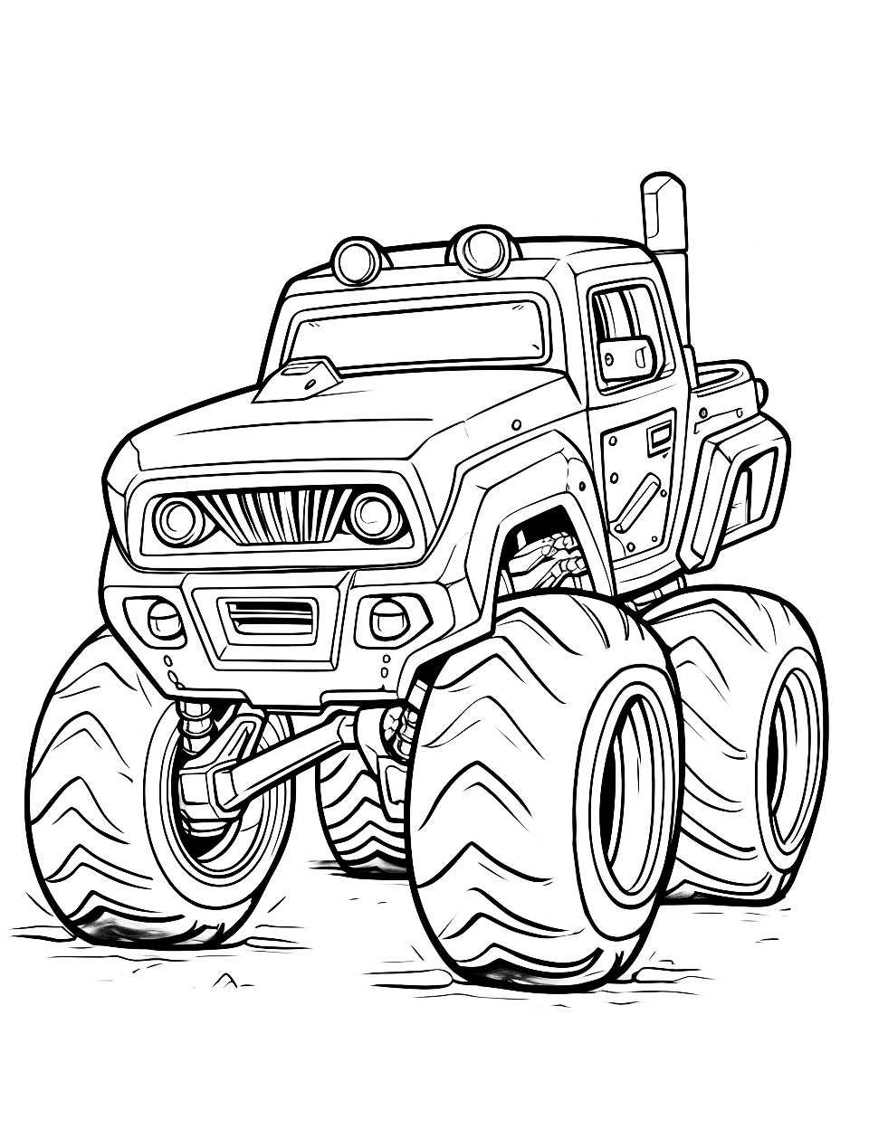 Robot Rampage Monster Truck Coloring Page - A robot-themed monster truck with metallic designs.