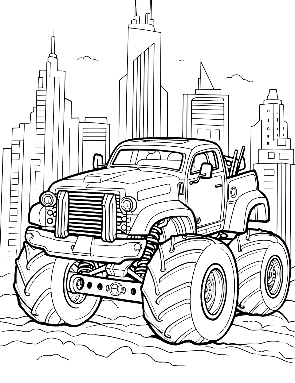 City's Monster Coloring Page - A city’s own themed monster truck for league racing.