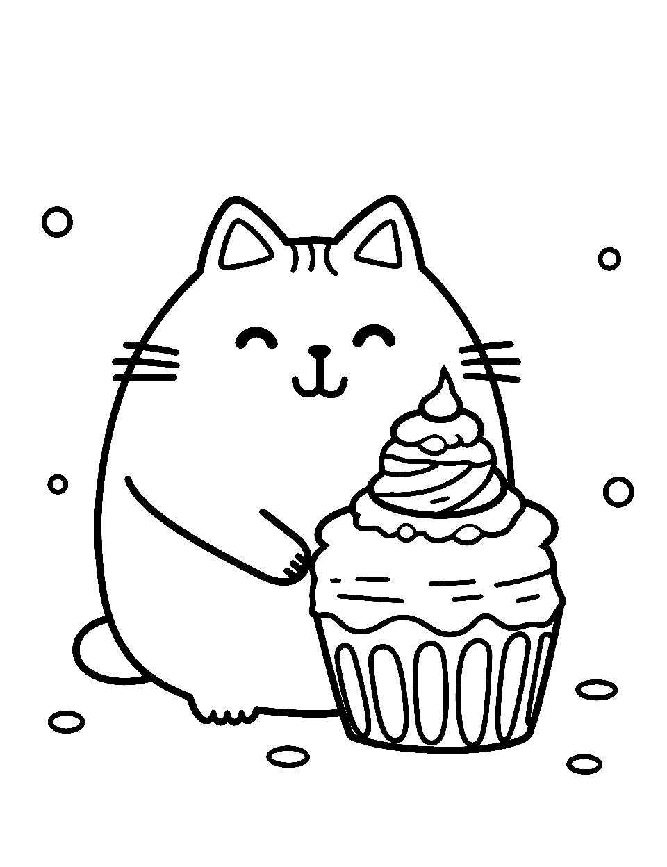 Pusheen's Ice Cream Coloring Page - Pusheen with a big ice cream cake.