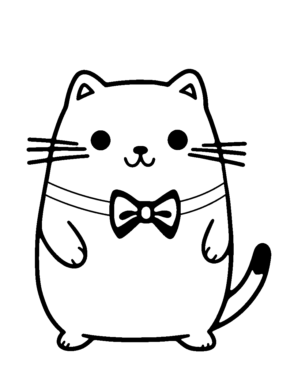Fancy Pusheen Coloring Page - Pusheen wearing a bow tie, ready for a party.