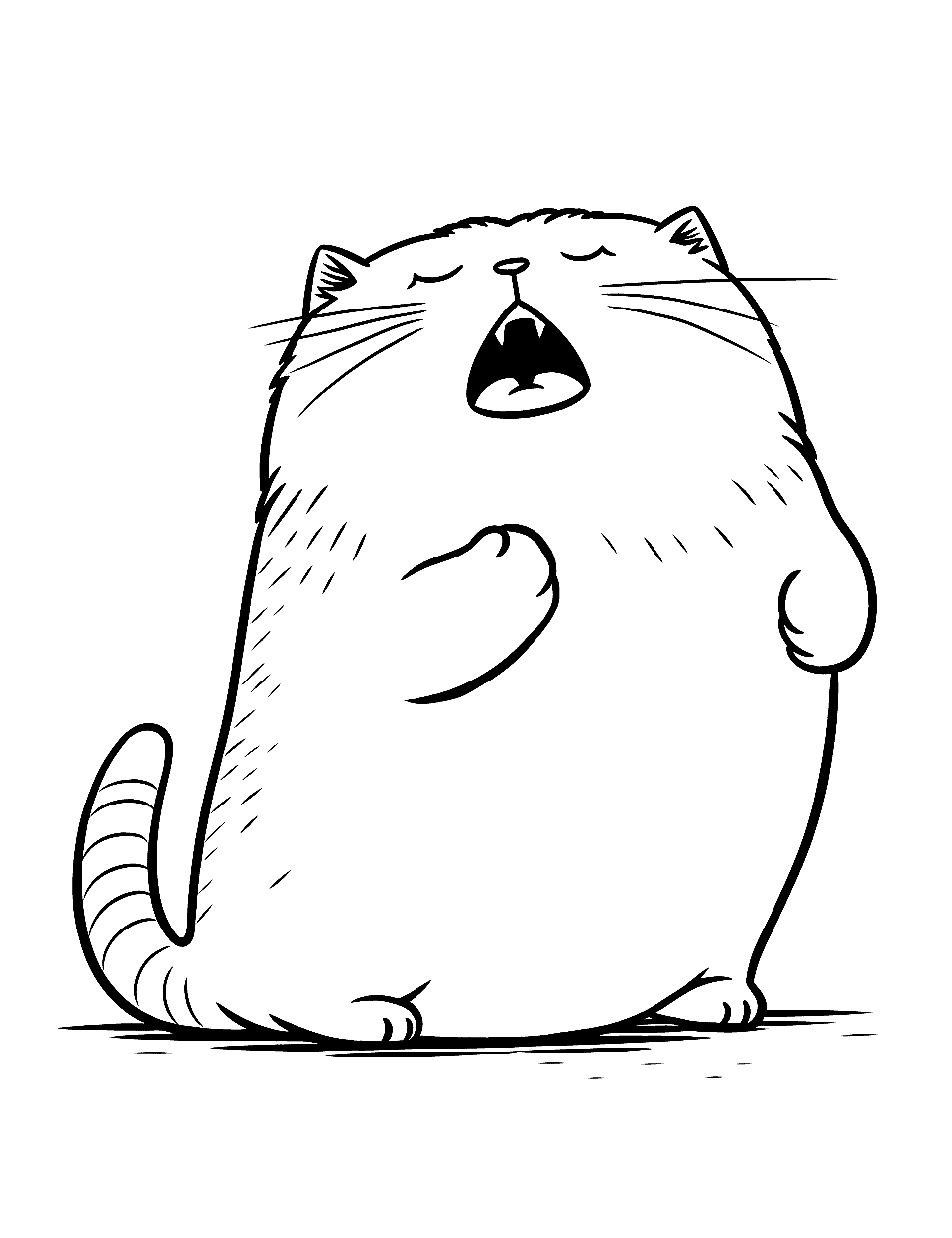 Adorable Morning Yawn Coloring Page - Pusheen yawning after waking up.