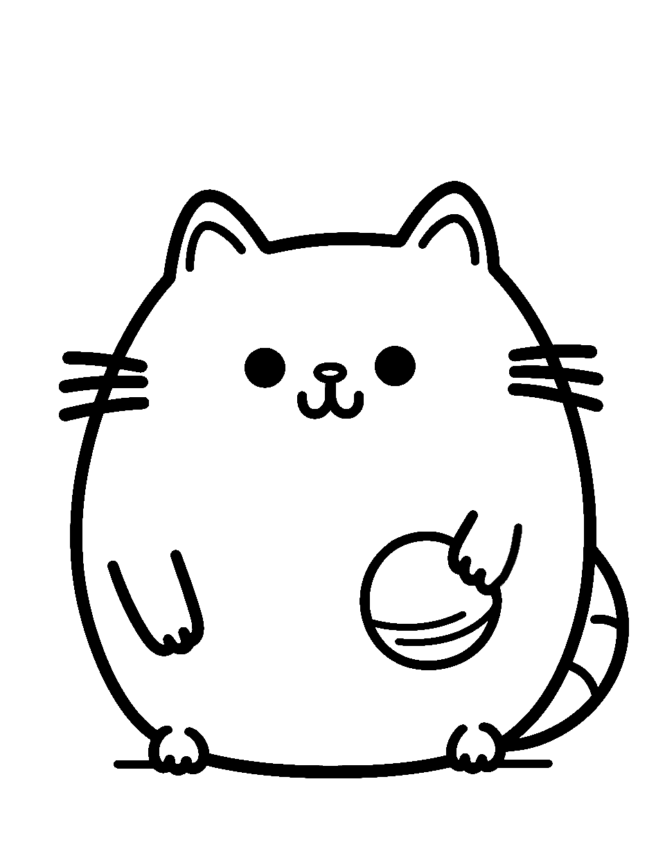 Kawaii Pusheen Coloring Page - Kawaii Pusheen with a ball in Hand.