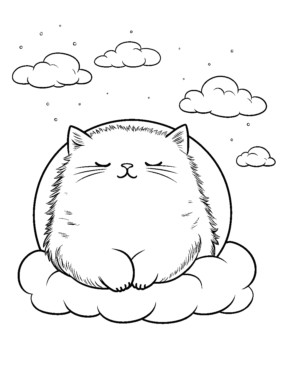 Dreamy Clouds Coloring Page - Pusheen lounging on a fluffy cloud.