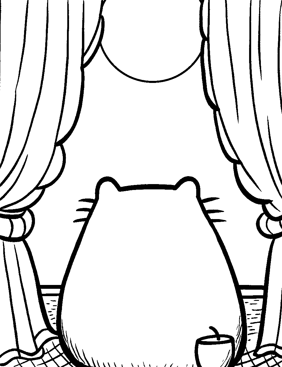 Lazy Day Pusheen Coloring Page - Pusheen sitting by a window, watching outside.