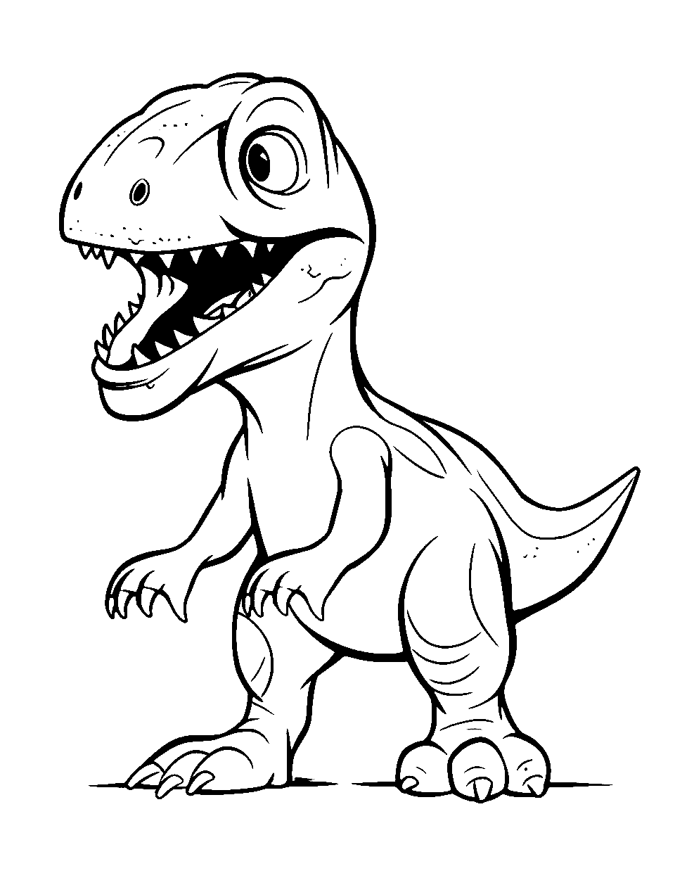 Cute T Rex T-rex Coloring Page - A chibi-style T-Rex with big eyes and a tiny tail.